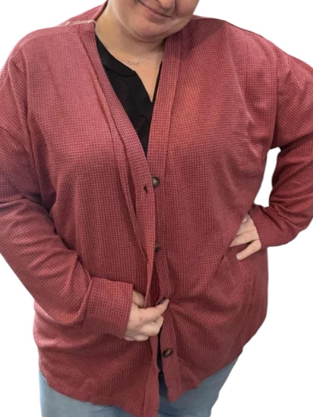 **NWT** ANDREE BY UNIT Waffle-Knit Button Cardigan